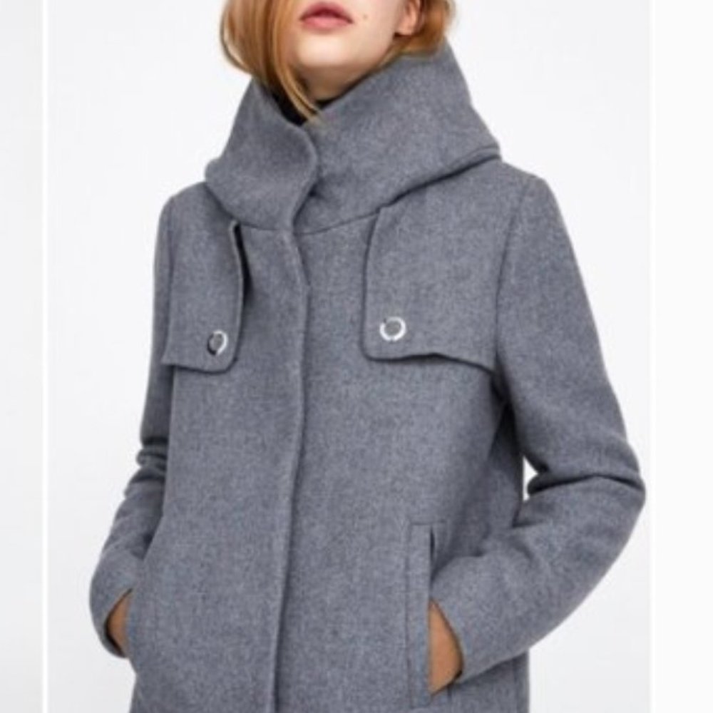 Zara Charcoal Pea Coat with High Collar